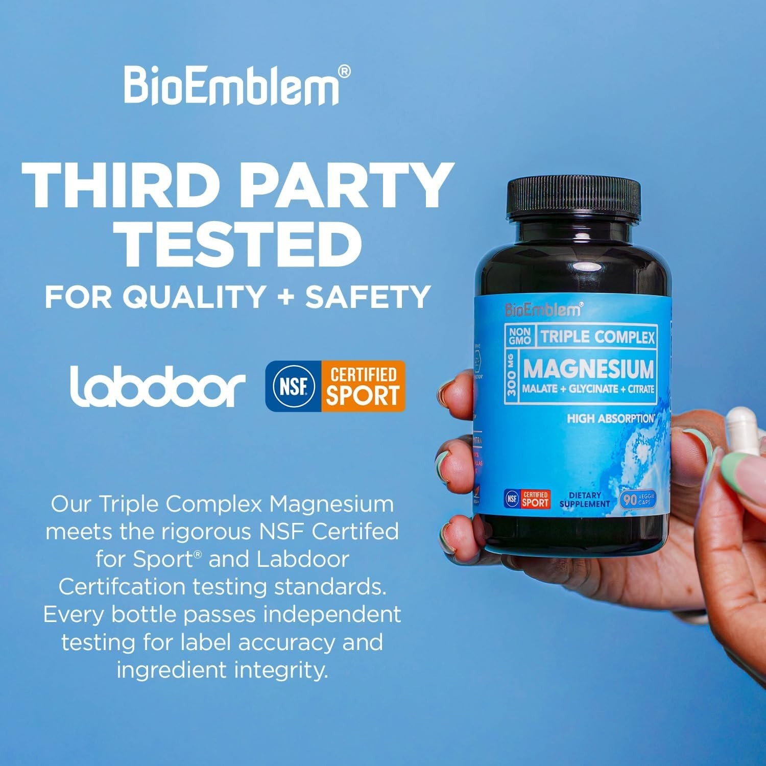 BioEmblem Triple Magnesium Complex 300mg – Glycinate Malate Citrate, 90 Caps
