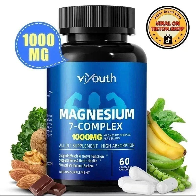 3PCS Viyouth Magnesium 7 Complex Capsules 60 Count Sleep Support Bone Health