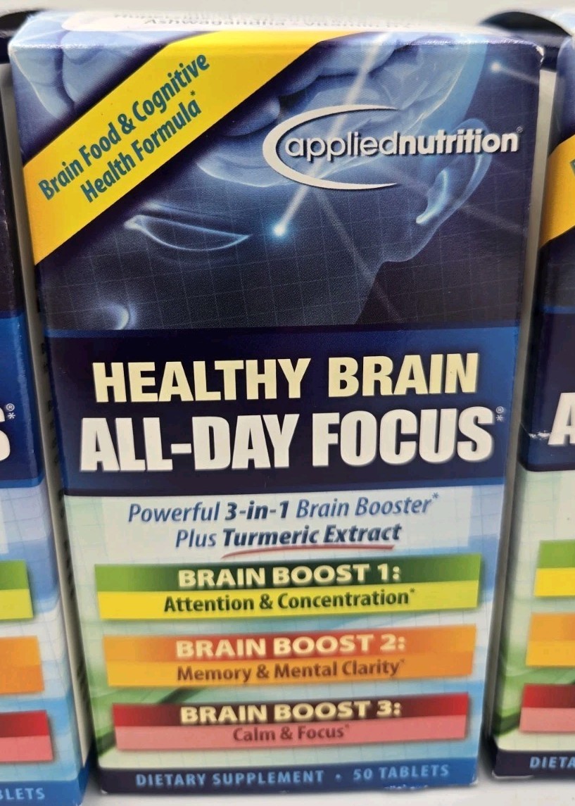 Lot of 3 Applied Nutrition Healthy Brain All-Day Focus 50 Tablets Exp 12/26