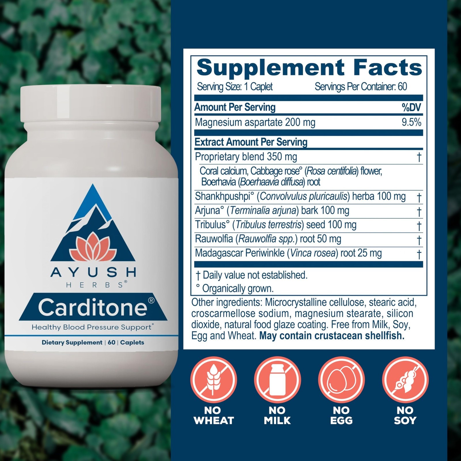 2 Ayush Herbs Carditone , Natural Heart Health, Women & Men, 60 Caplets each