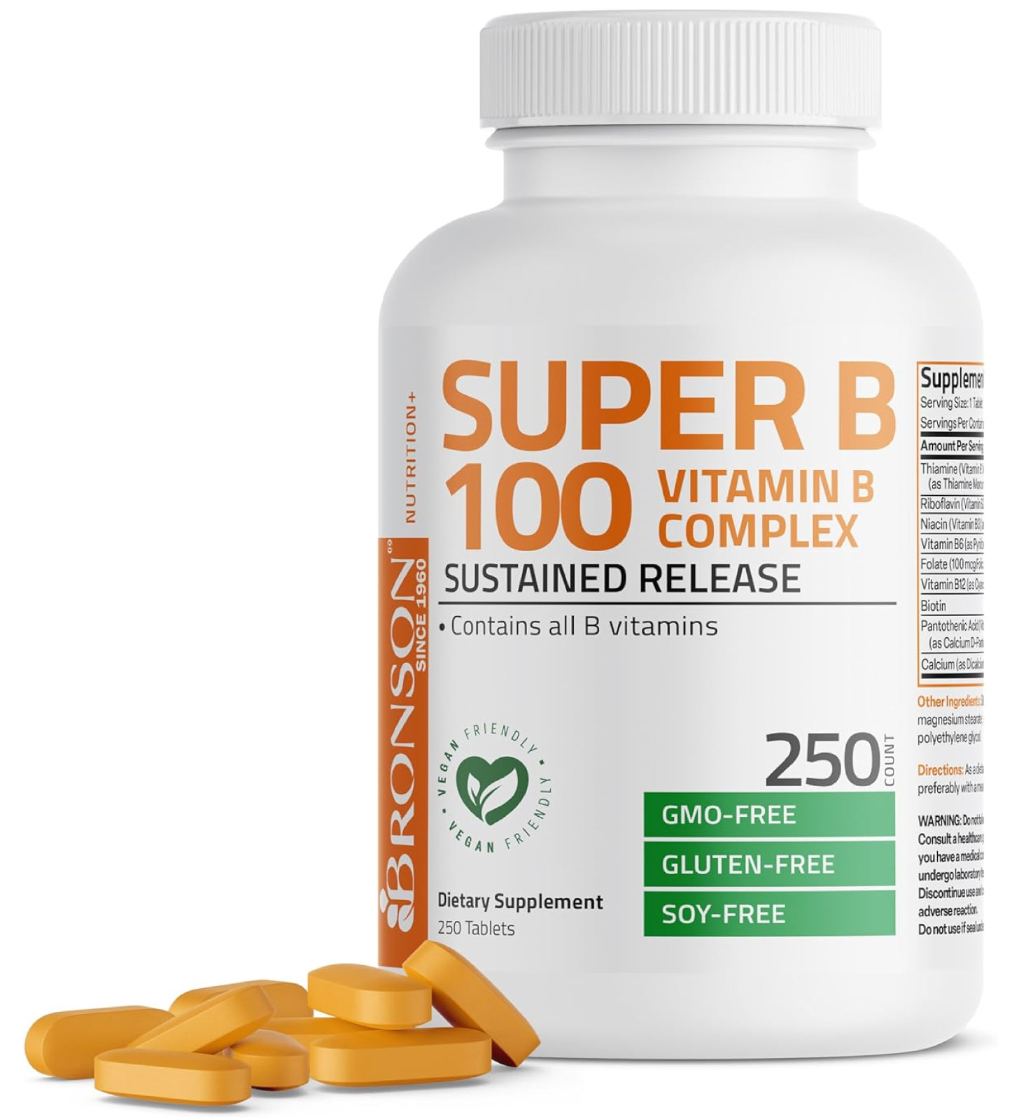 Bronson Super B 100 Vitamin B Complex Sustained Release 250 Count (Pack of 1)