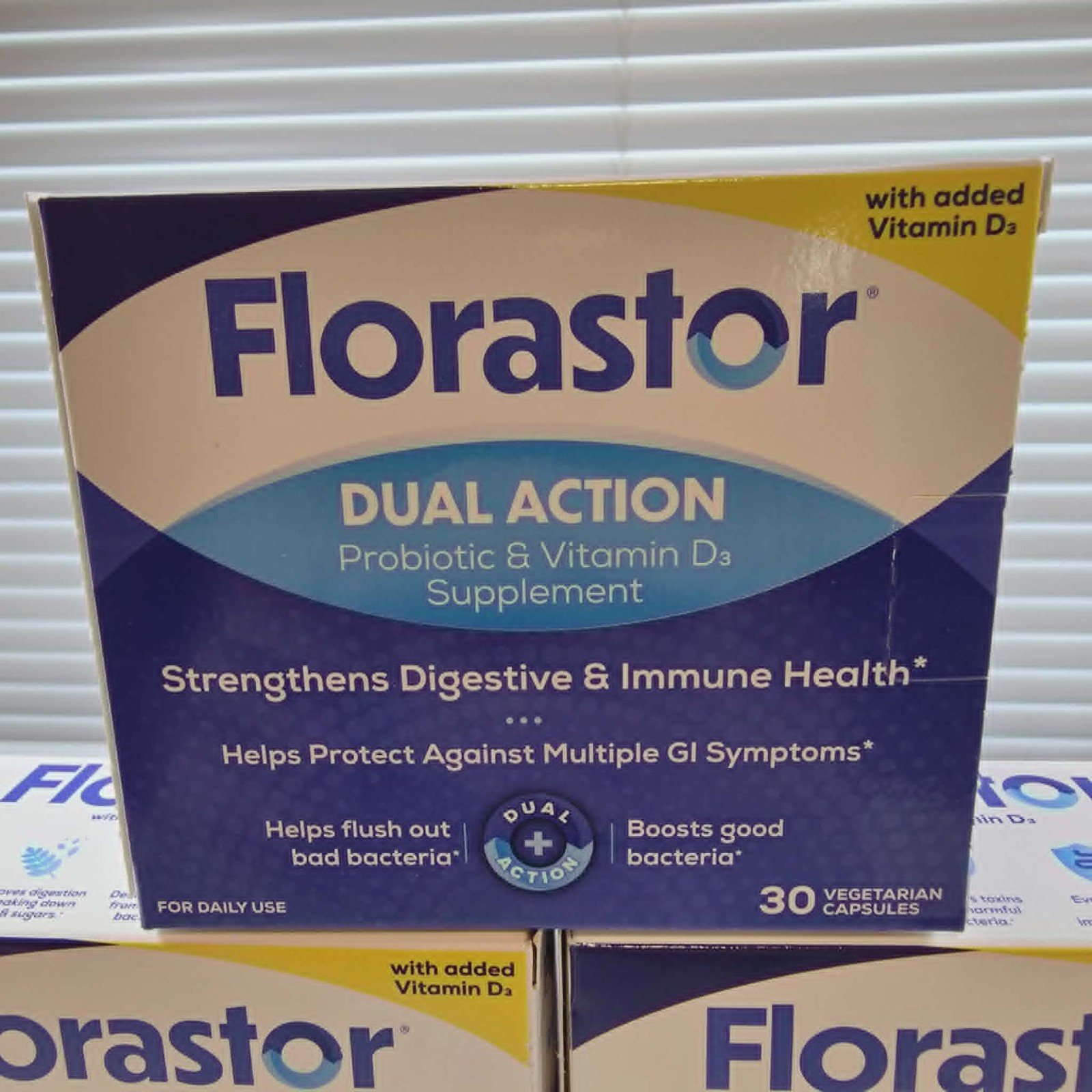 FLORASTOR DUAL ACTION PROBIOTIC VITAMIN D3 SUPPLEMENT 30 CAPSULES 5 SEALED BOXES