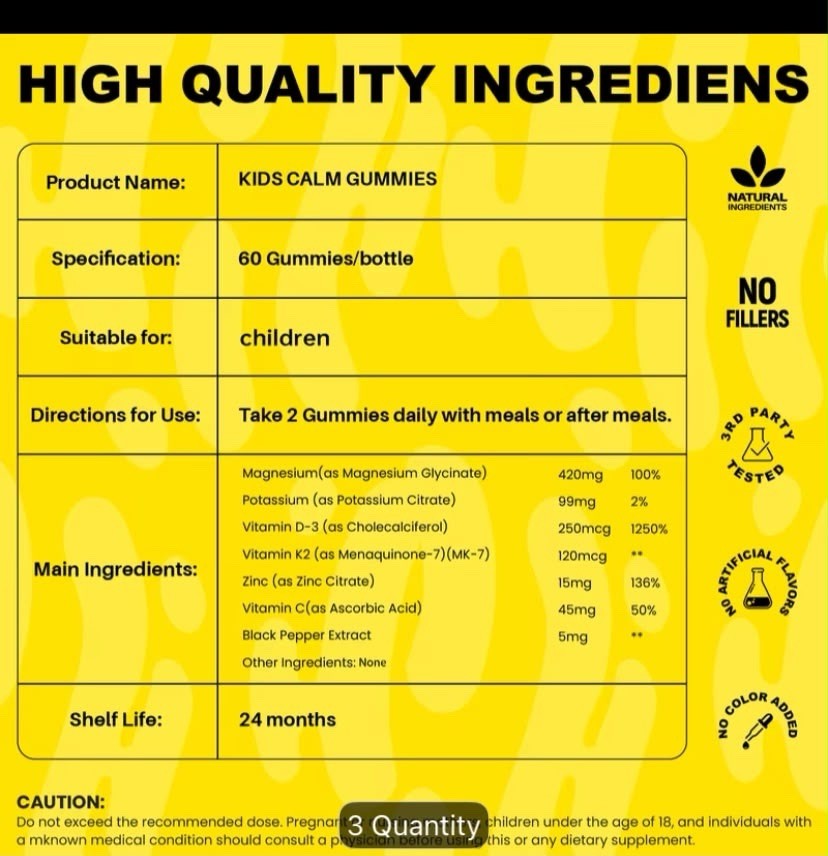 1pk Vitamin B6, Vitamin D & Magnesium Gummies For Kids & Teens 60 Counts
