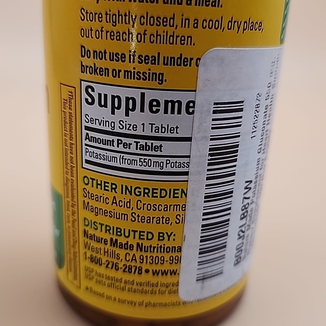 Nature Made Potassium Gluconate 550mg Dietary Supplement – 100 Count exp 5/2028