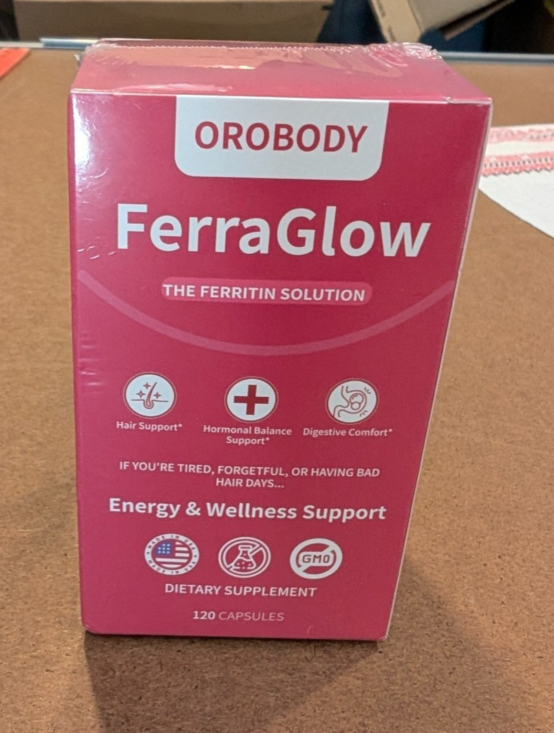 Orobody FerraGlow Iron Ferritin 120 capsules sealed and fresh exp 04/28