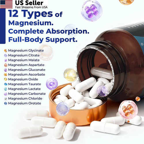 Magnesium Complex 700mg | 12-in-1 High Absorption Supplement | Glycinate,…