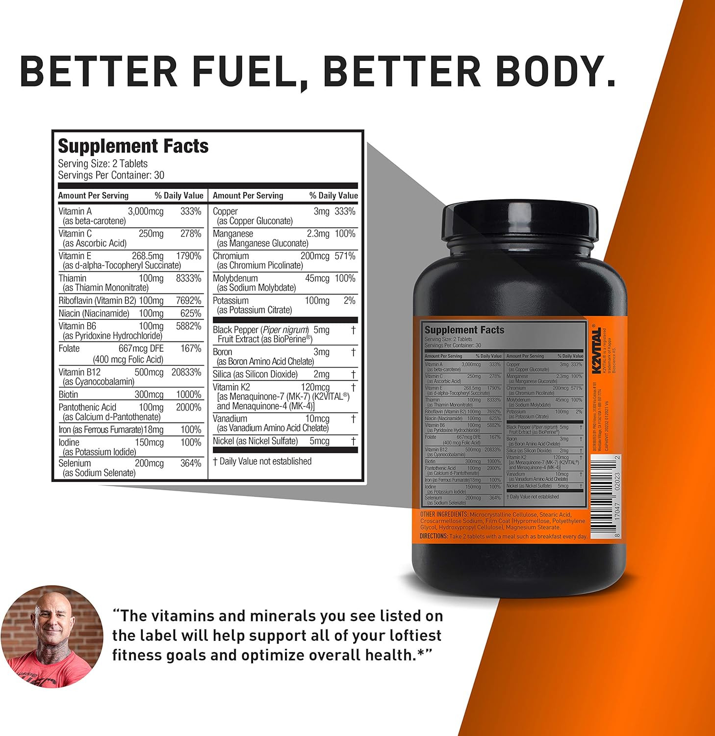 Vita JYM Sports Multivitamin & Mineral Support, Vitamin A, C, B6, B12, E, K, Bor