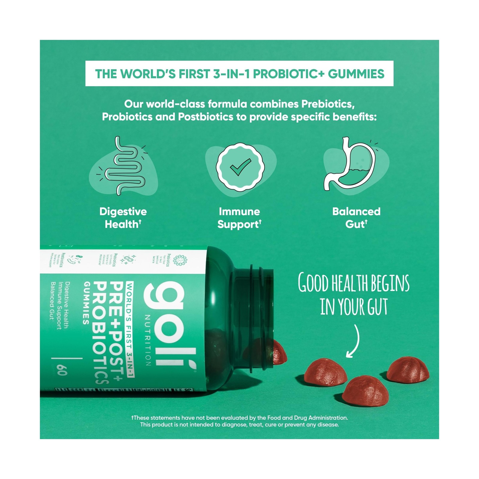 Goli Pre Pro Postbiotic Gummies – Worlds First 3-in-1 Formula w… USA FAST SHIP