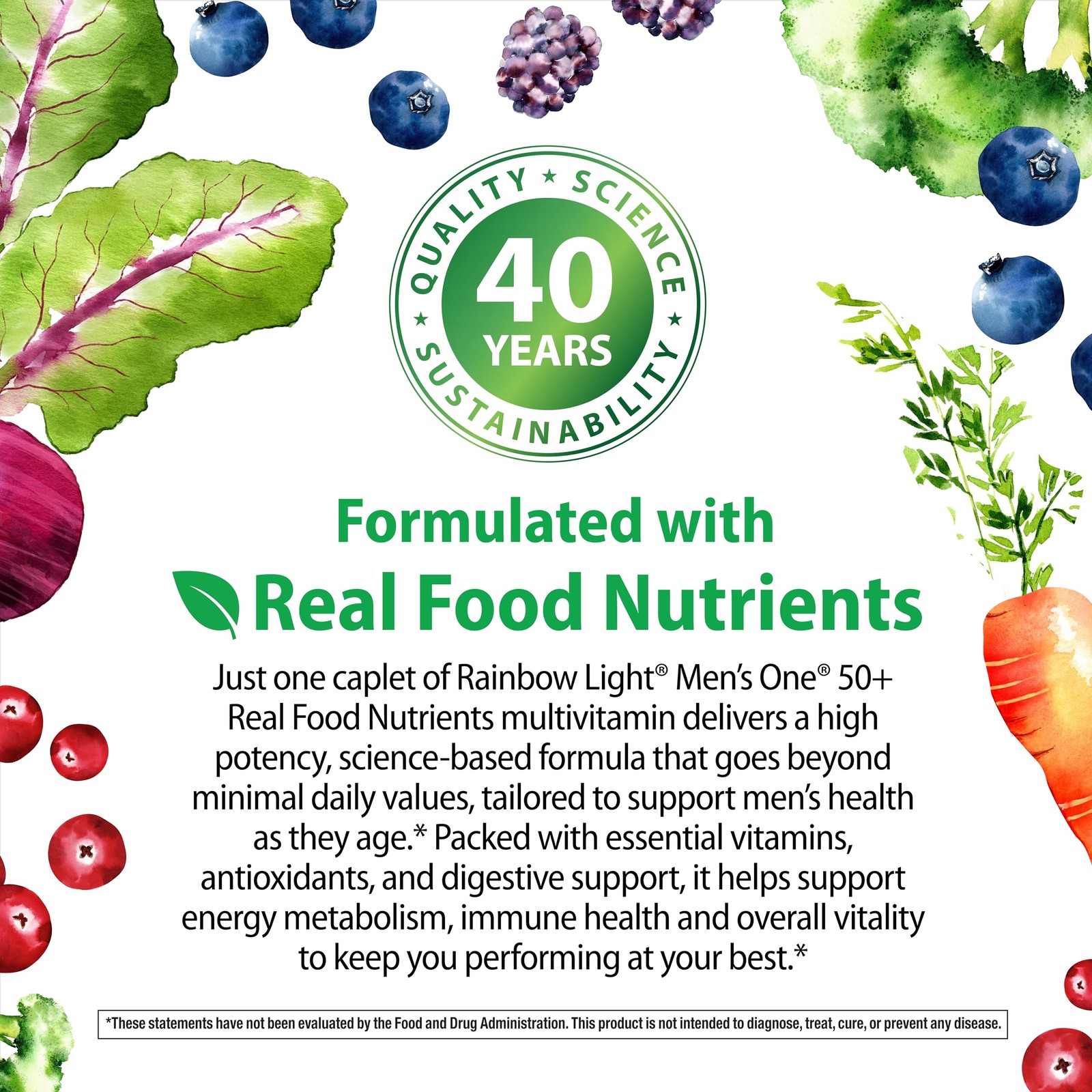 Rainbow Light Mens Multivitamin One + for 50 Plus 60 Count (Pack of 1), Multi