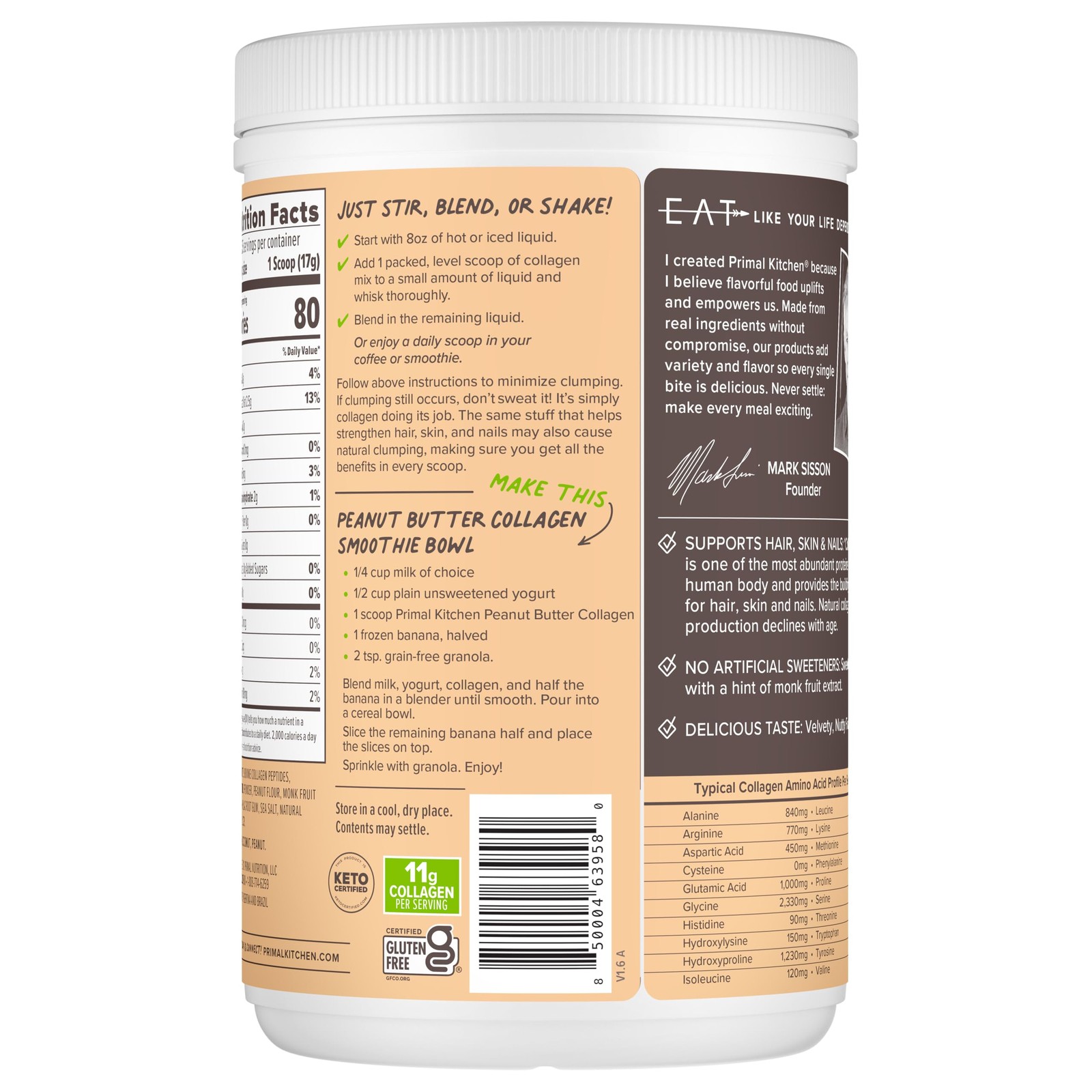 Primal Kitchen Peanut Butter Flavor Collagen Fuel® Drink Mix Collagen Peptide…