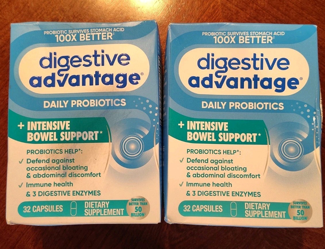 2x SCHIFF DIGESTIVE ADVANTAGE Intensive Bowel Support Probiotic 32 CAPS EA 10/26