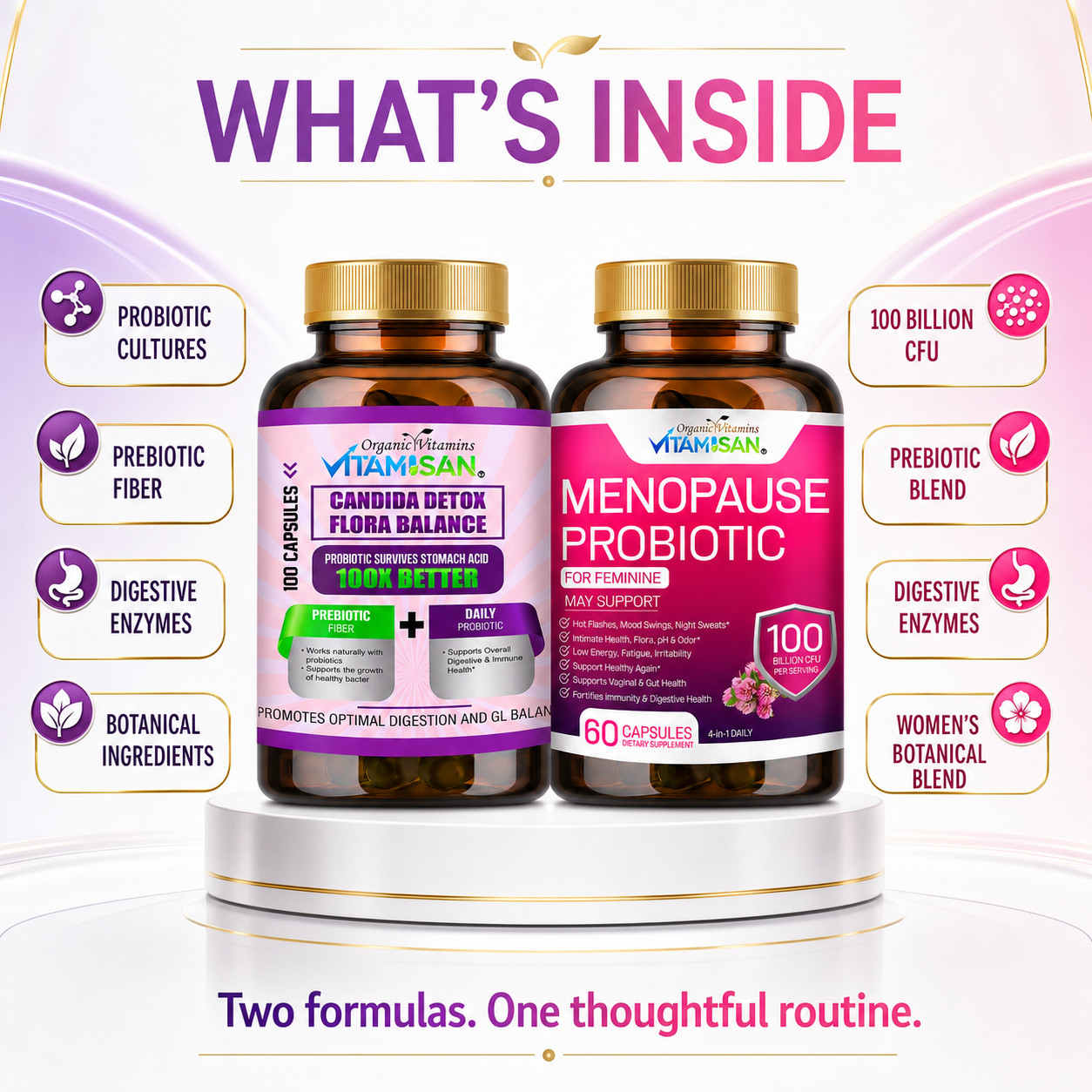 Vitamisan Flora Balance 100 Caps + Menopause Probiotic 60 Caps Women’s Wellness