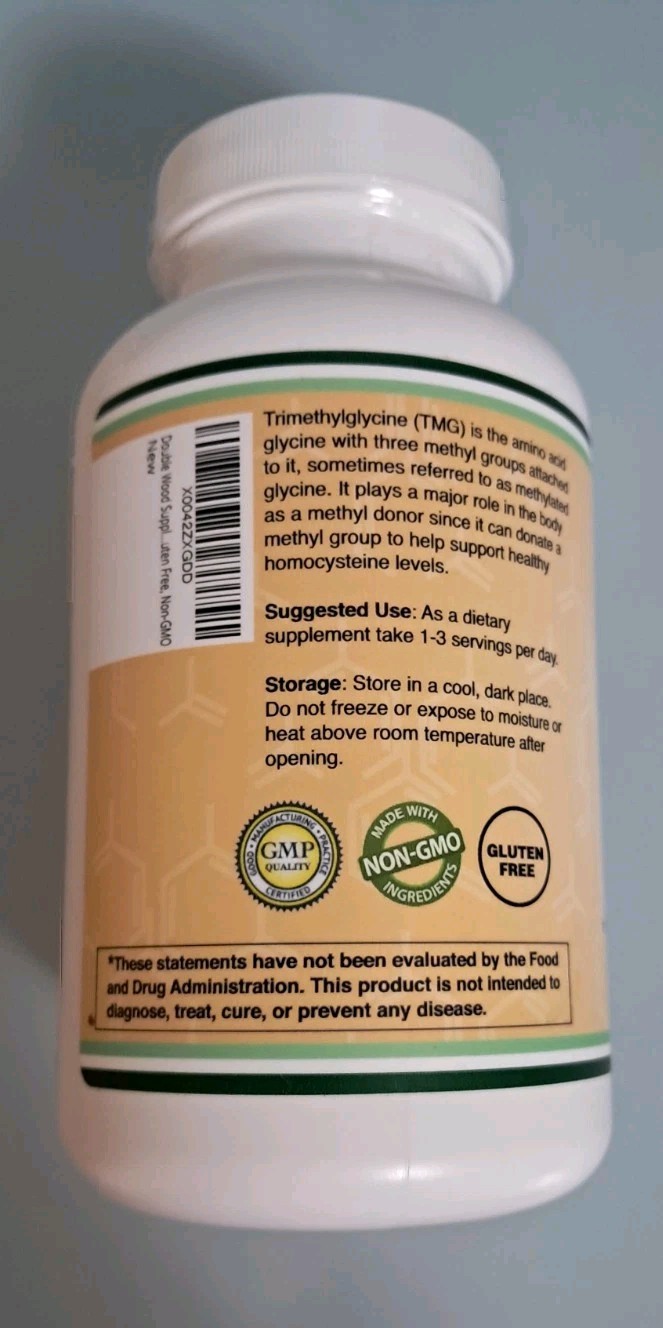 (3 Pack) Double Wood TMG 1000mg Trimethylglycine, 180 Caps Each, Exp 02/27