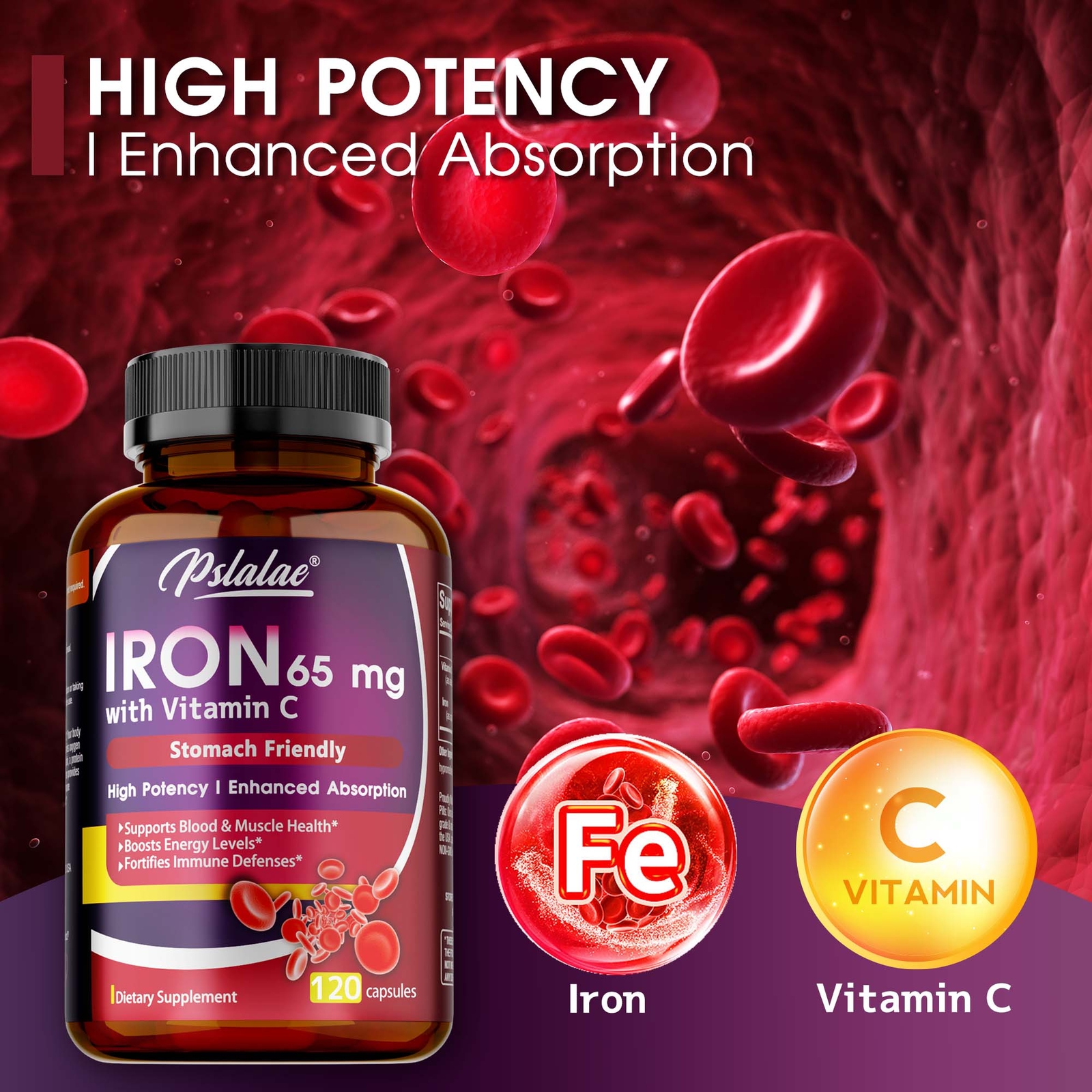 Iron Supplement – with Vitamin C-Improve Energy Levels, Relieve Anemia & Fatigue