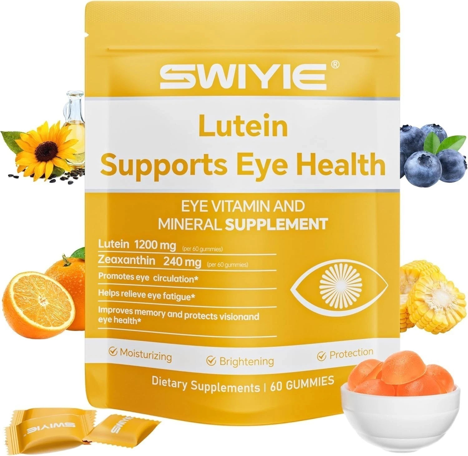 3PCS Swiyie Lutein Gummies – Eye Vitamin and Mineral Supplement with 20mg Lutein