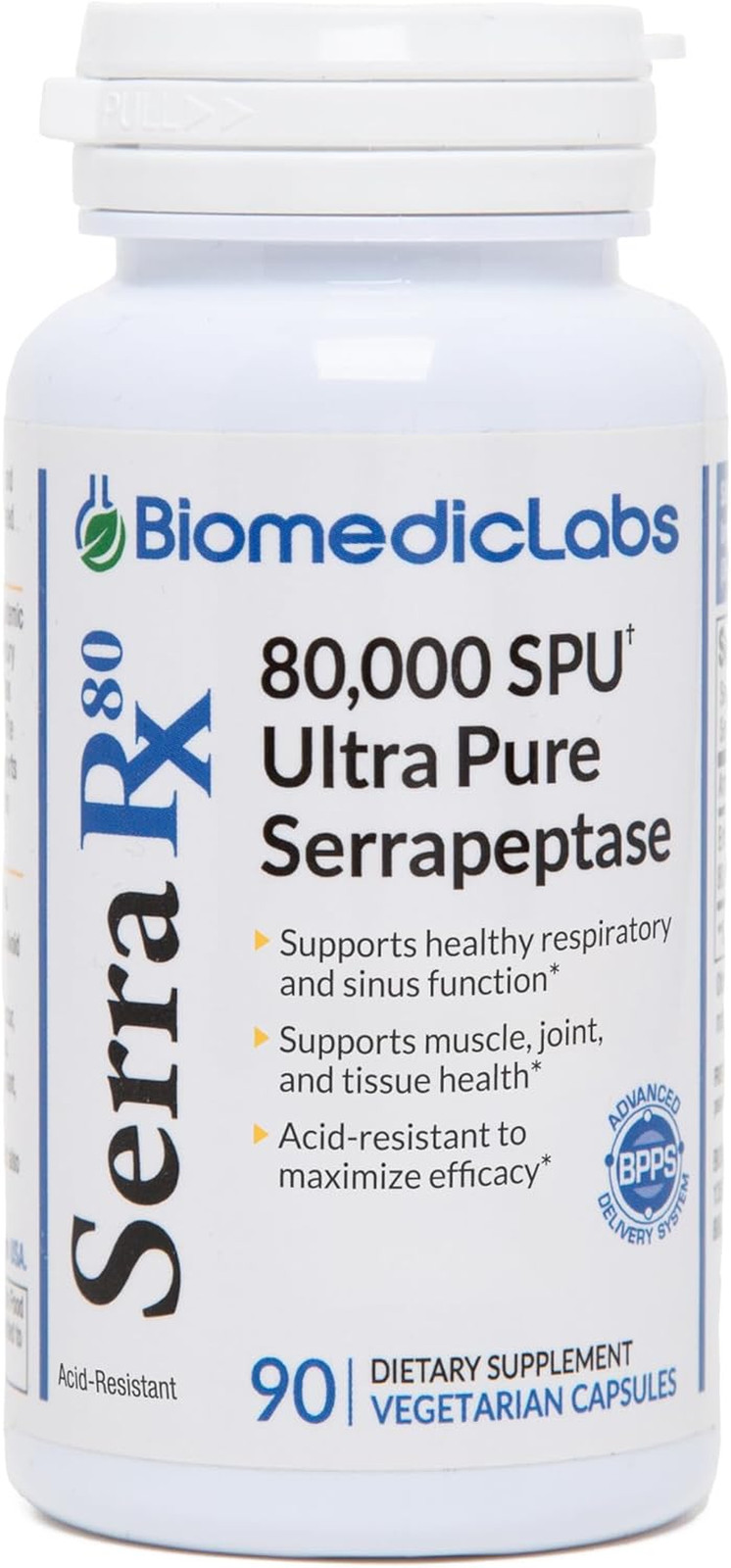 Serra-Rx 80,000 SPU Serrapeptase – Acid-Resistant Proteolytic Systemic Enzyme, N