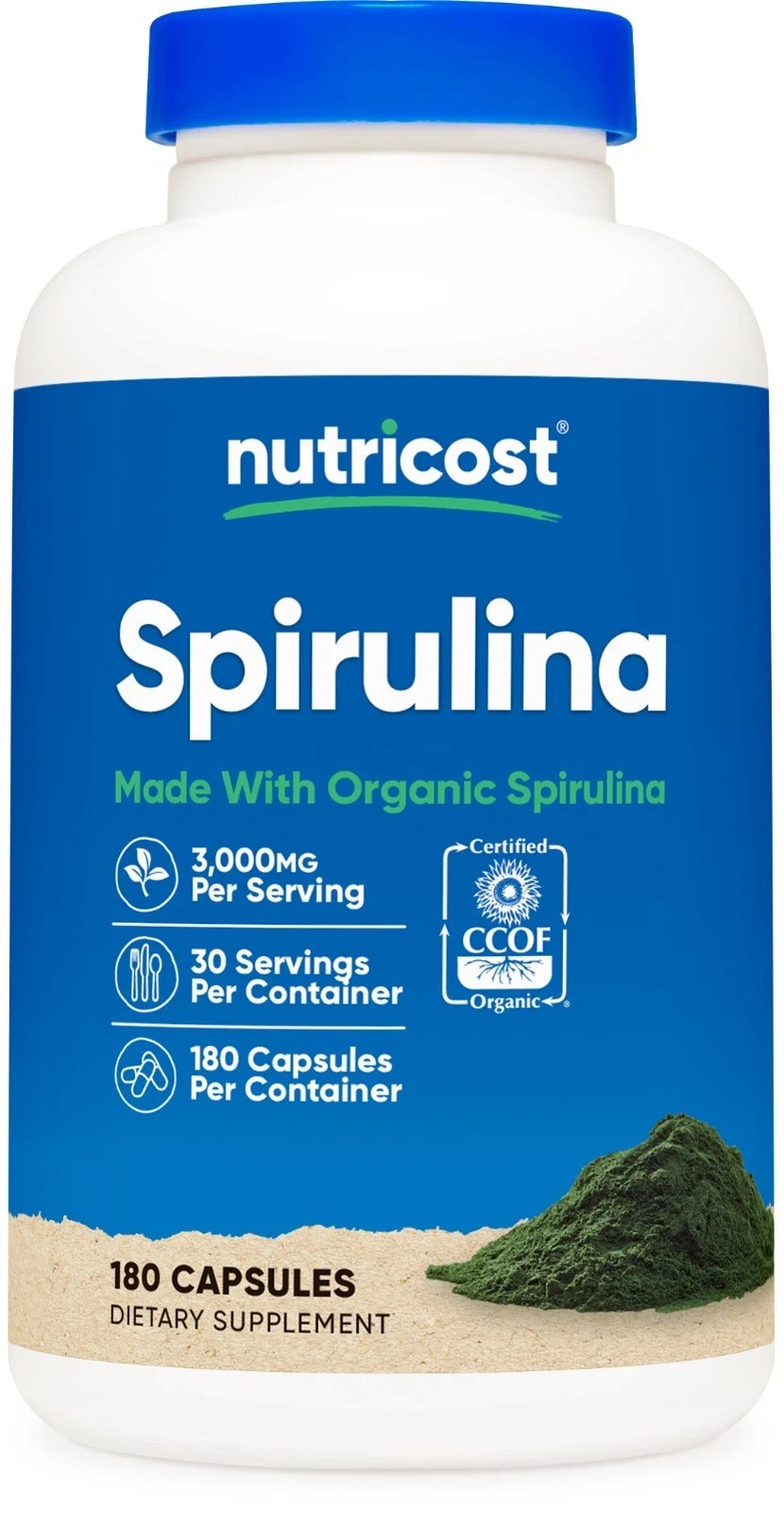 Nutricost Organic Spirulina 3000mg 180 Capsules Gluten Free Vegetarian