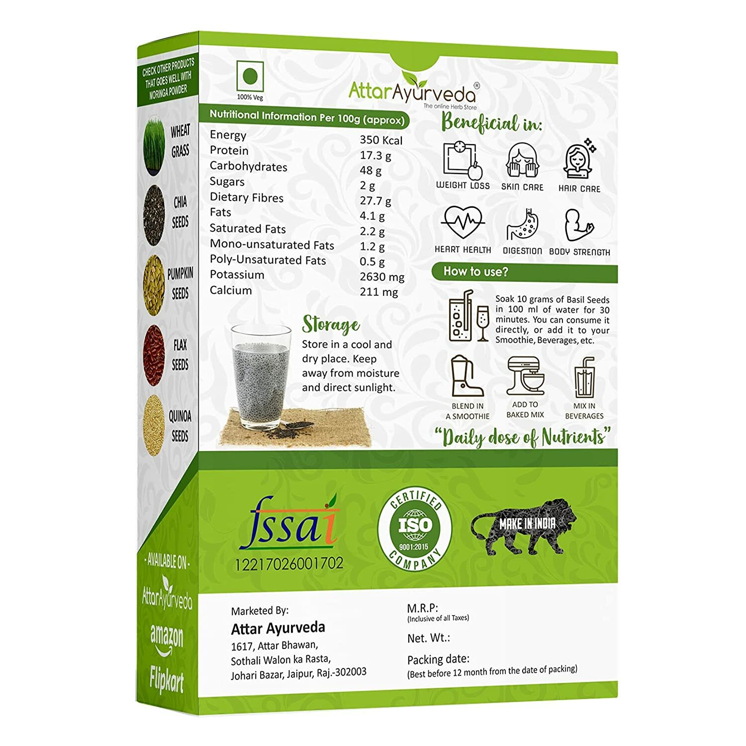 Attar Ayurveda Sabja Basil Seeds For Weight Loss 500gm_