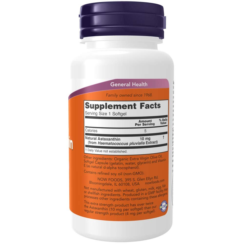 NOW Foods Astaxanthin 10mg 60 SoftGels (2 Pack) 30 Count (Pack of 2)