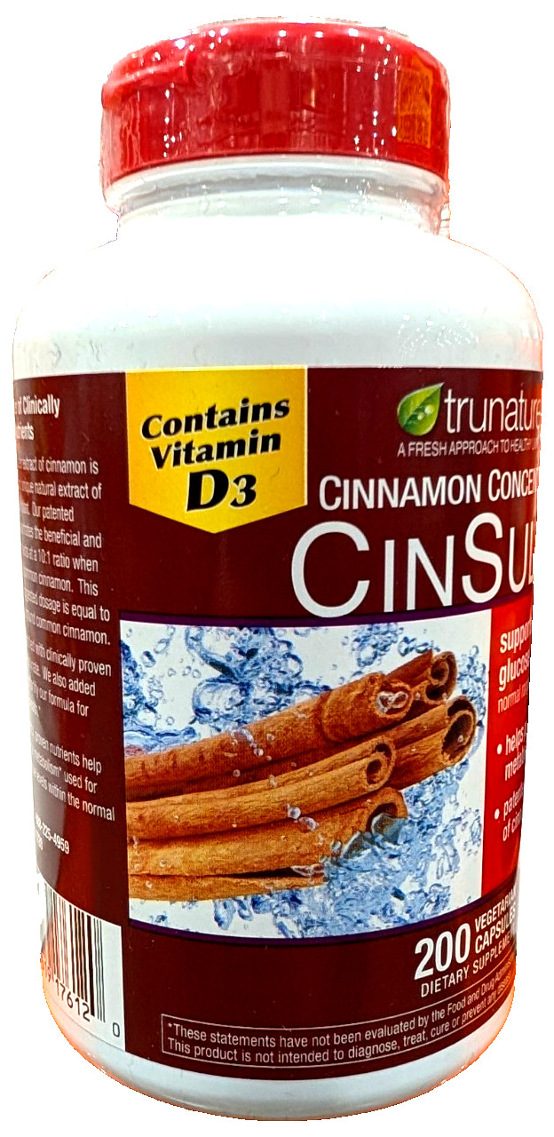 Trunature Advanced Strength CinSulin 500 mg Cinnamon 200 veg caps Exp 08/2025