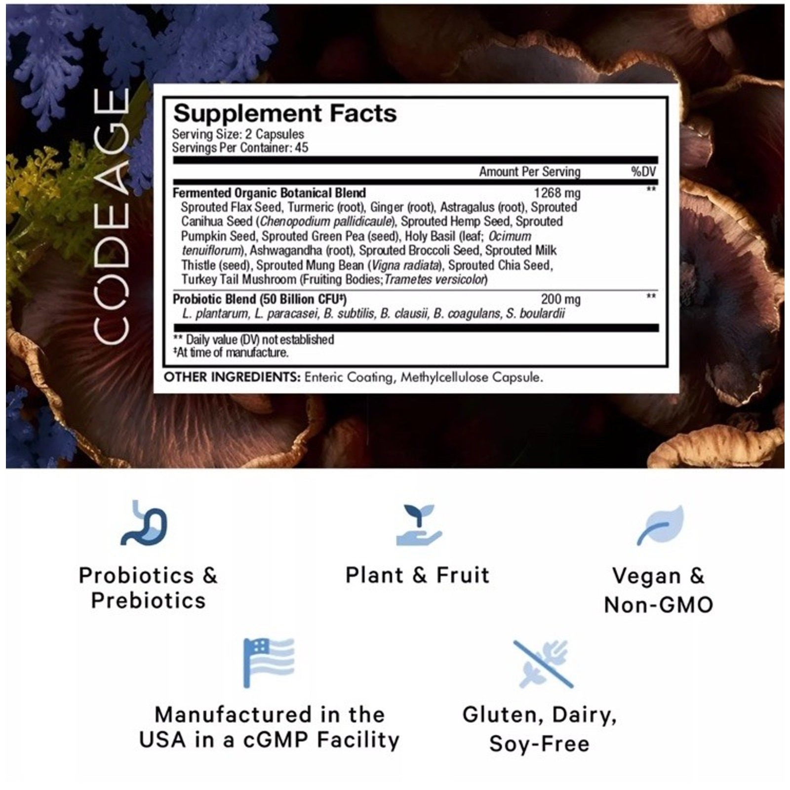 Codeage SBO Probiotics, 50 Billion CFUs Per Serving, Multi Strain Soil Based …