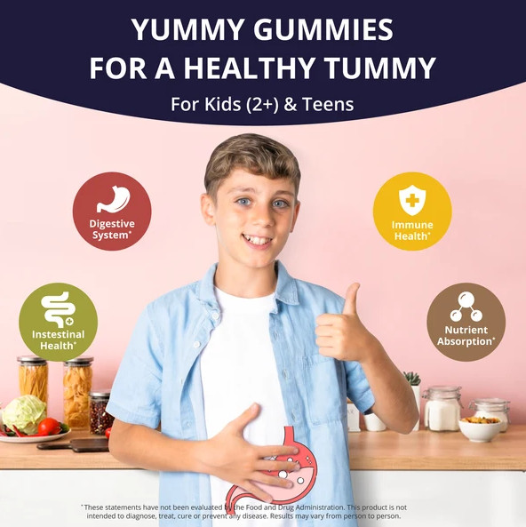 Kids & Teens Probiotic Gummies Sugar Free Daily Gut Health Support Ages 2-18