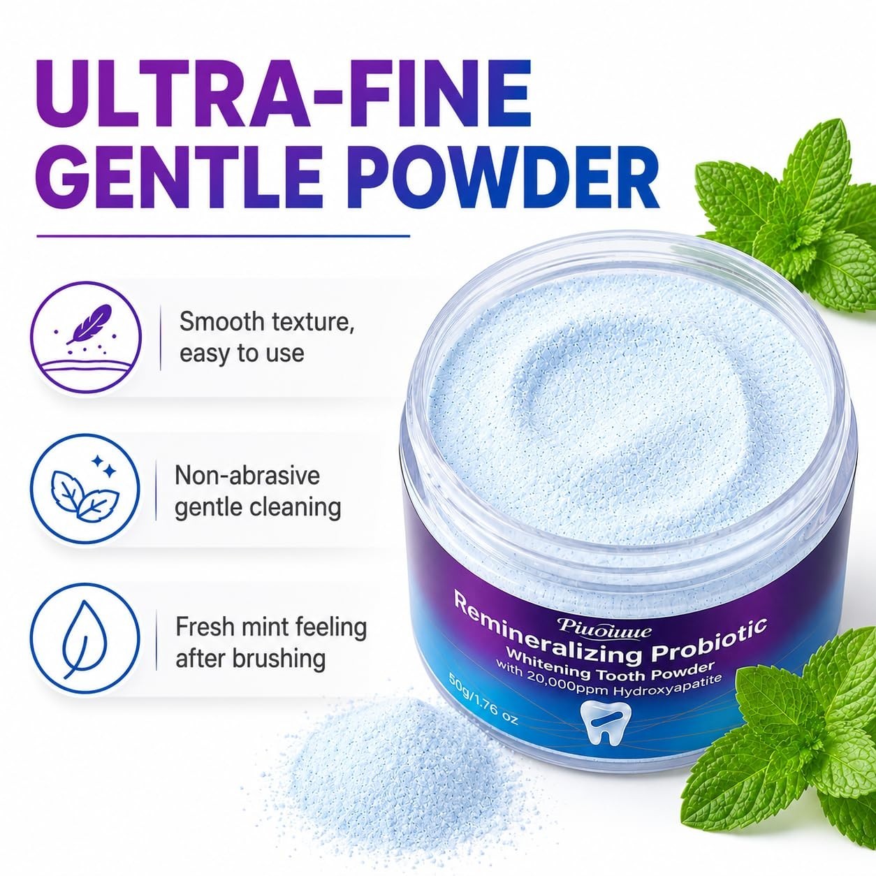 Remineralizing Tooth Powder 20,000ppm Hydroxyapatite | Enamel Support, Gum Care,