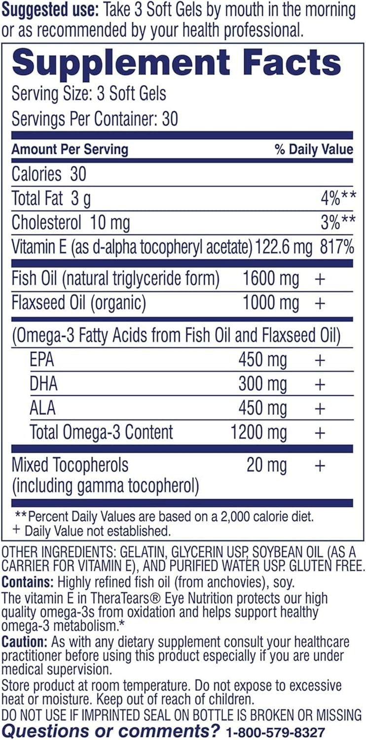 TheraTears Eye Nutrition 1200mg Omega 3 Supplement 90 Count Softgels