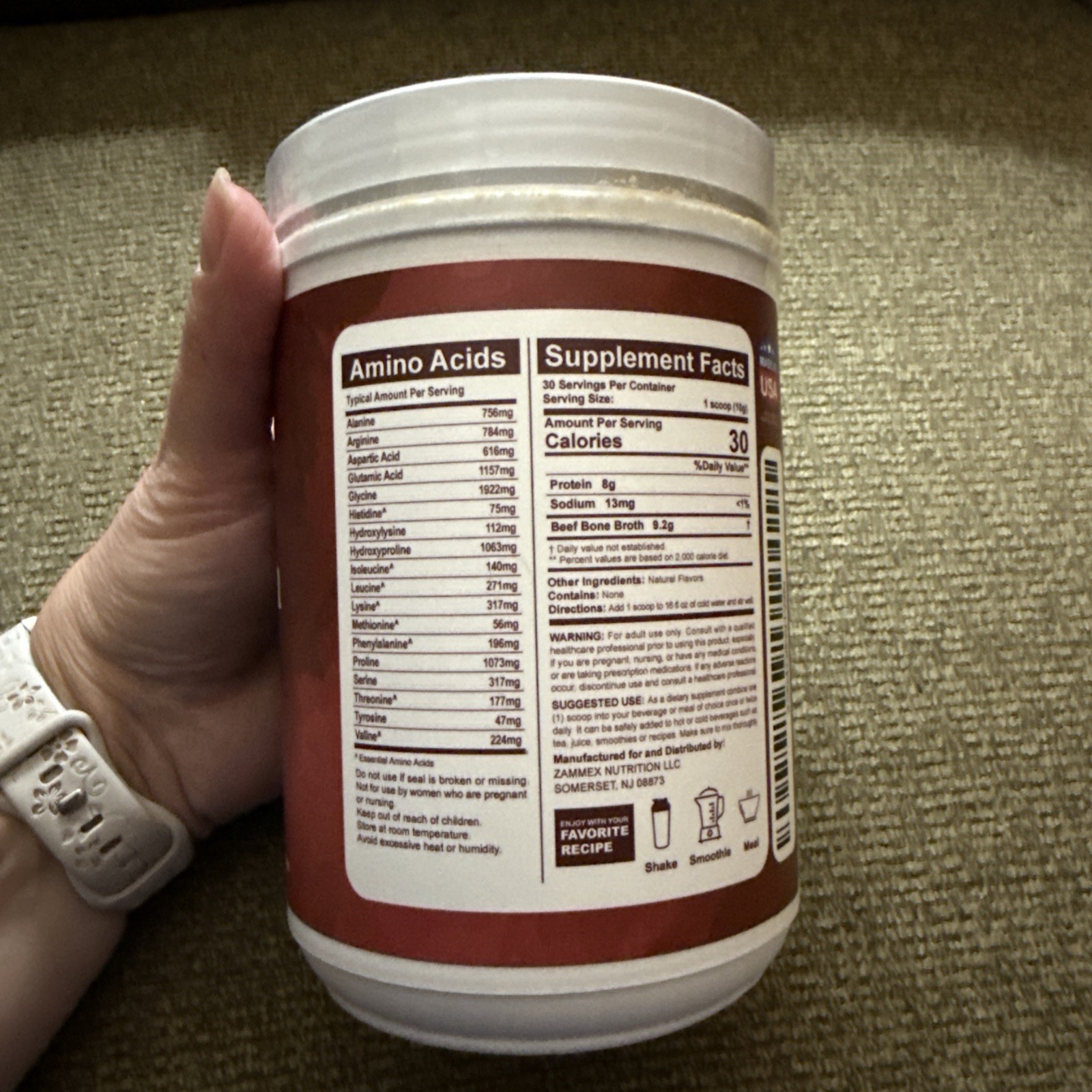 Zammex Nutrition Bone Broth Protein 10.59 oz PLEASE READ NOTE SEALED 12/2028