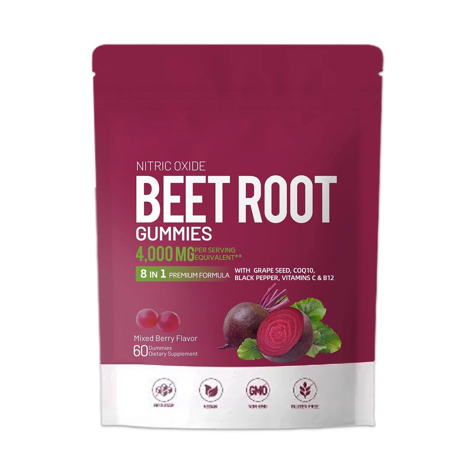 Beet Pure Root Gummies For Blood Pressure Heart Health Support Energy Level 60ct