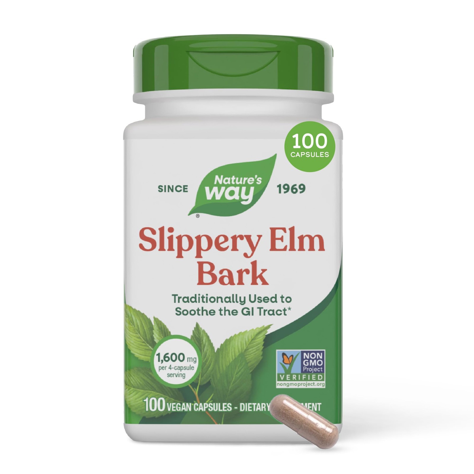 Nature’s Way Slippery Elm Bark Capsules, Traditional 100 Count (Pack of 1)
