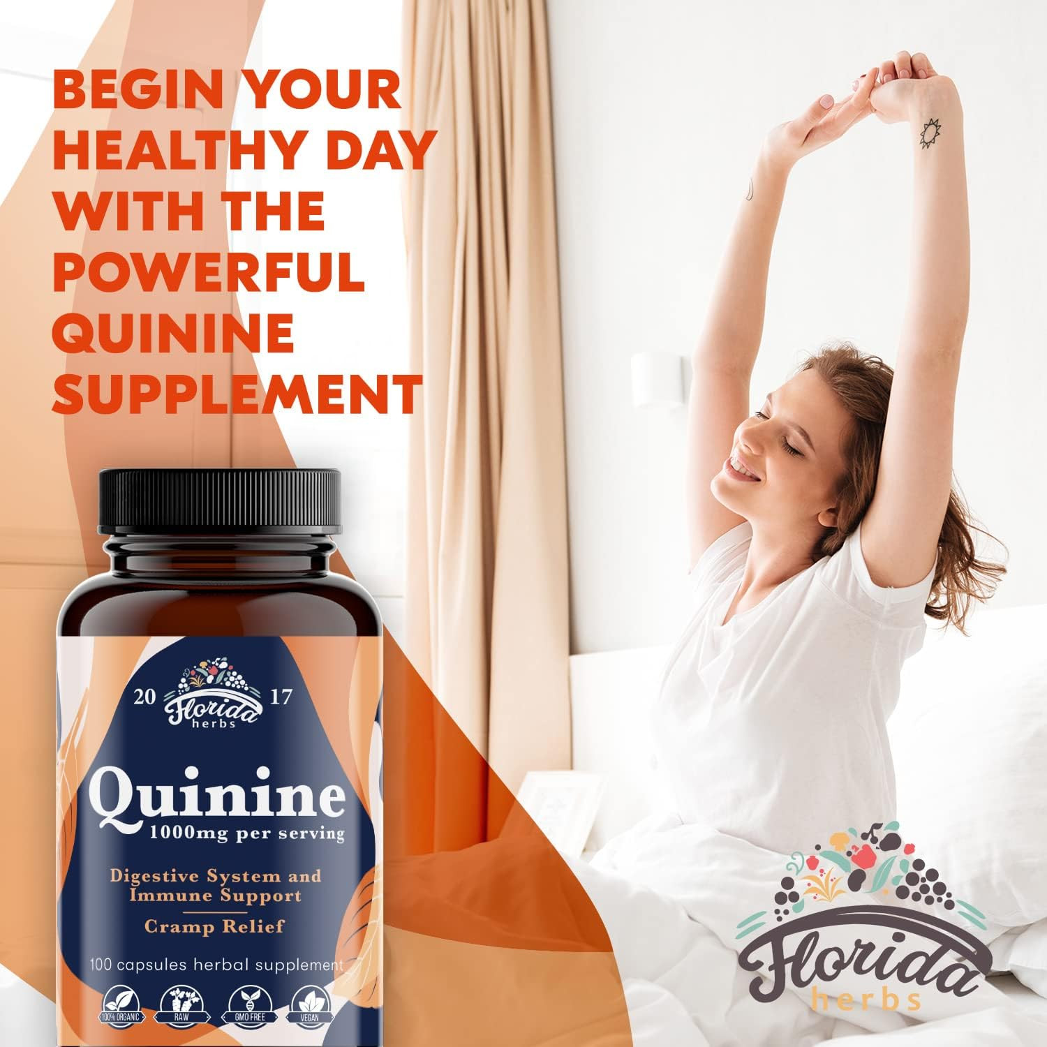 Quinine for Leg Cramps 1000 Mg – 110 Capsules – Cinchona Bark Extract Supplement