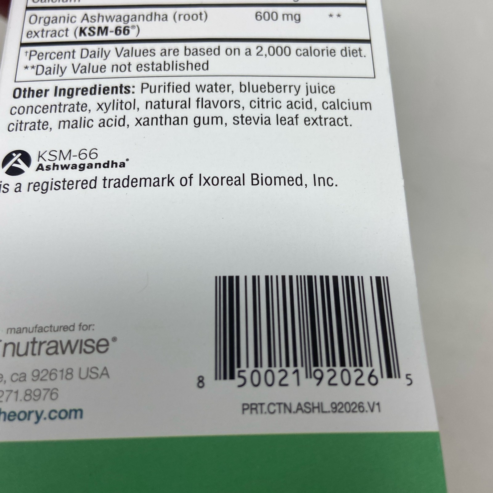 Youtheory Ashwagandha Liquid Blueberry 12x1oz Packets 600mg KSM-66