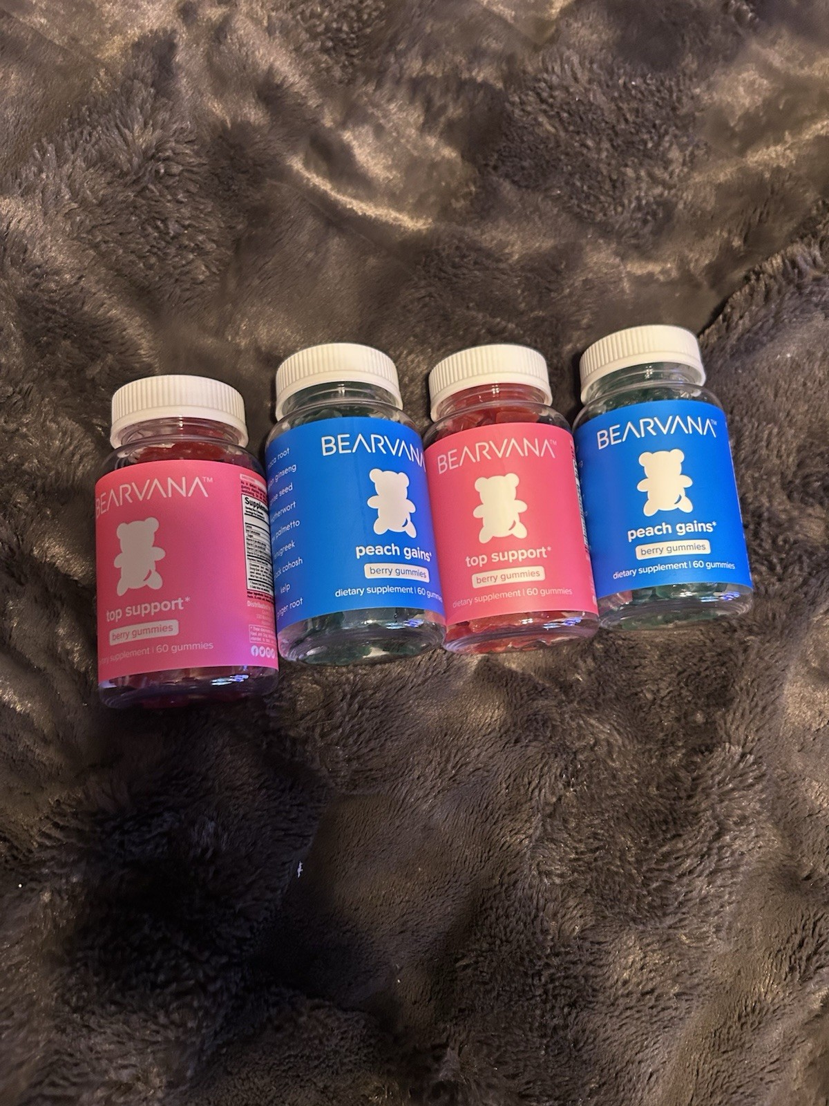 Bearvana Berry Gummies, Peach Gains And Top Support X2 Bottles Each