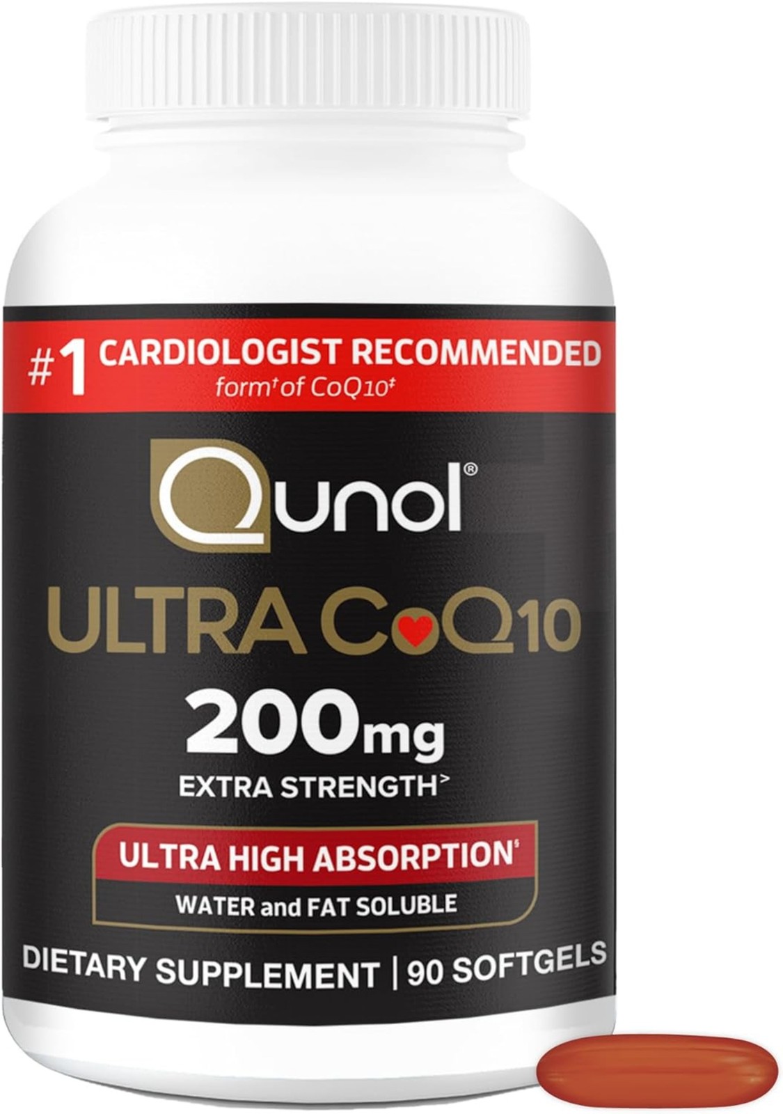 Qunol CoQ10 200mg Softgels,Ultra High AbsorptionCoenzyme Q10 Supplements-90Count