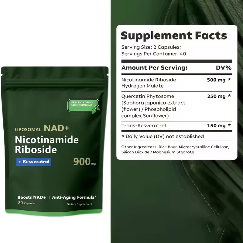 Liposomal NAD+ Nicotinamide Riboside + Resveratrol – 900mg Capsules 80ct, 1 Pack