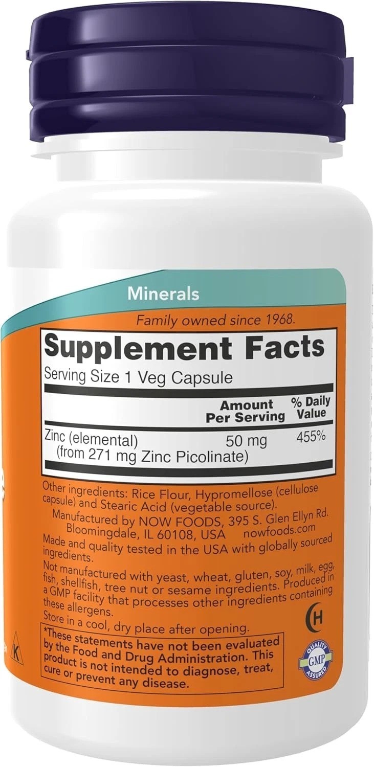 Now Foods Supplements, Zinc Picolinate 50 mg, Supports Enzyme Functions*, Immune