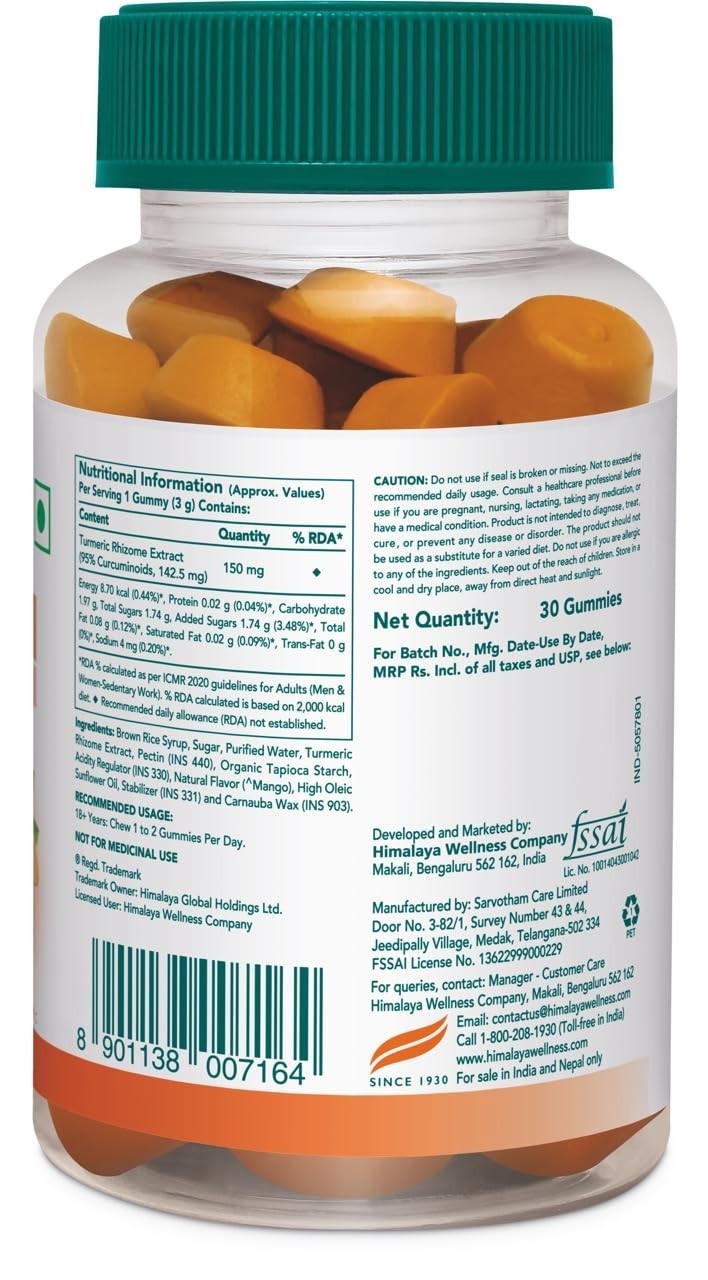 Himalaya Turmeric Gummies 30 Count 95% Curcuminoids 100% Veg Joint Support