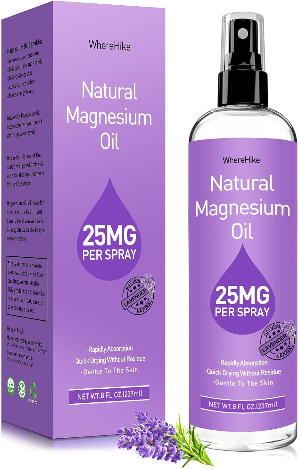 Magnesium Oil Spray – For Feet, Sleep & Muscle Relief, Vanilla/Lavender/Natural.