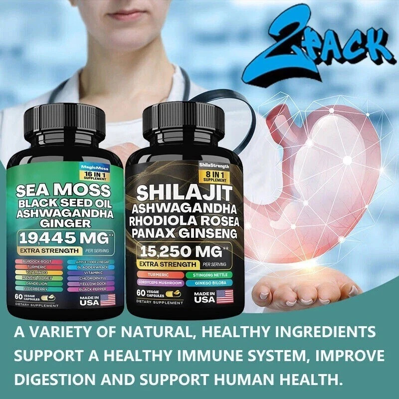 Sea Moss and Shilajit Bundle, Sea Moss 19,445mg, Black Seed Oil 15,250mg Ash