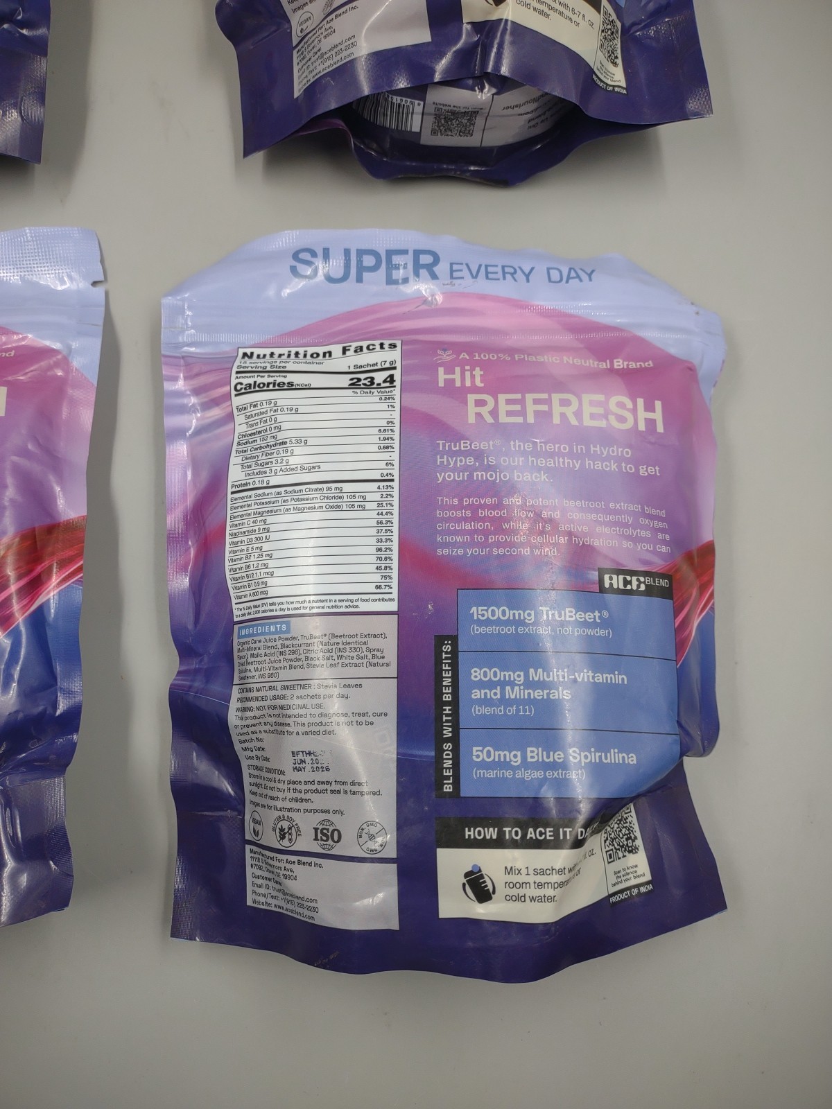 Lot Of 4 TruBeet Hydro Hype Sachets ~ 15 Per Bag ~ Expire 05/26