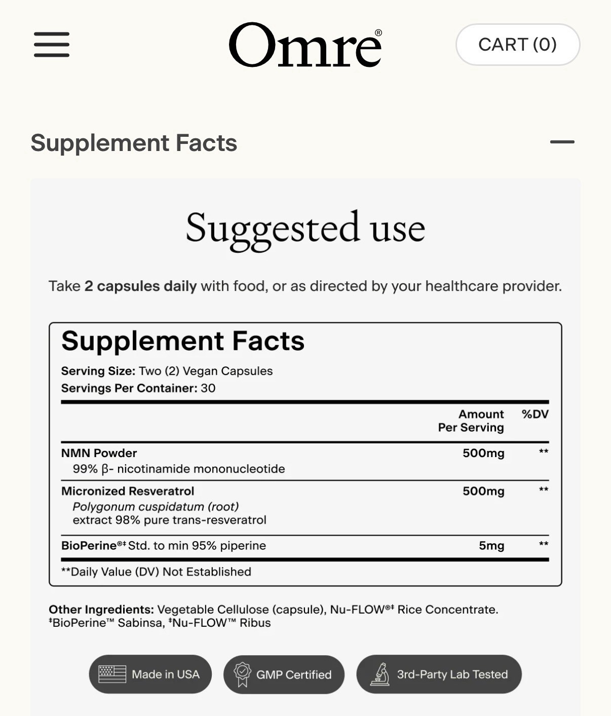 OMRE NMN+ Resveratrol Supplement Supports Aging, Energy 60 Capsules
