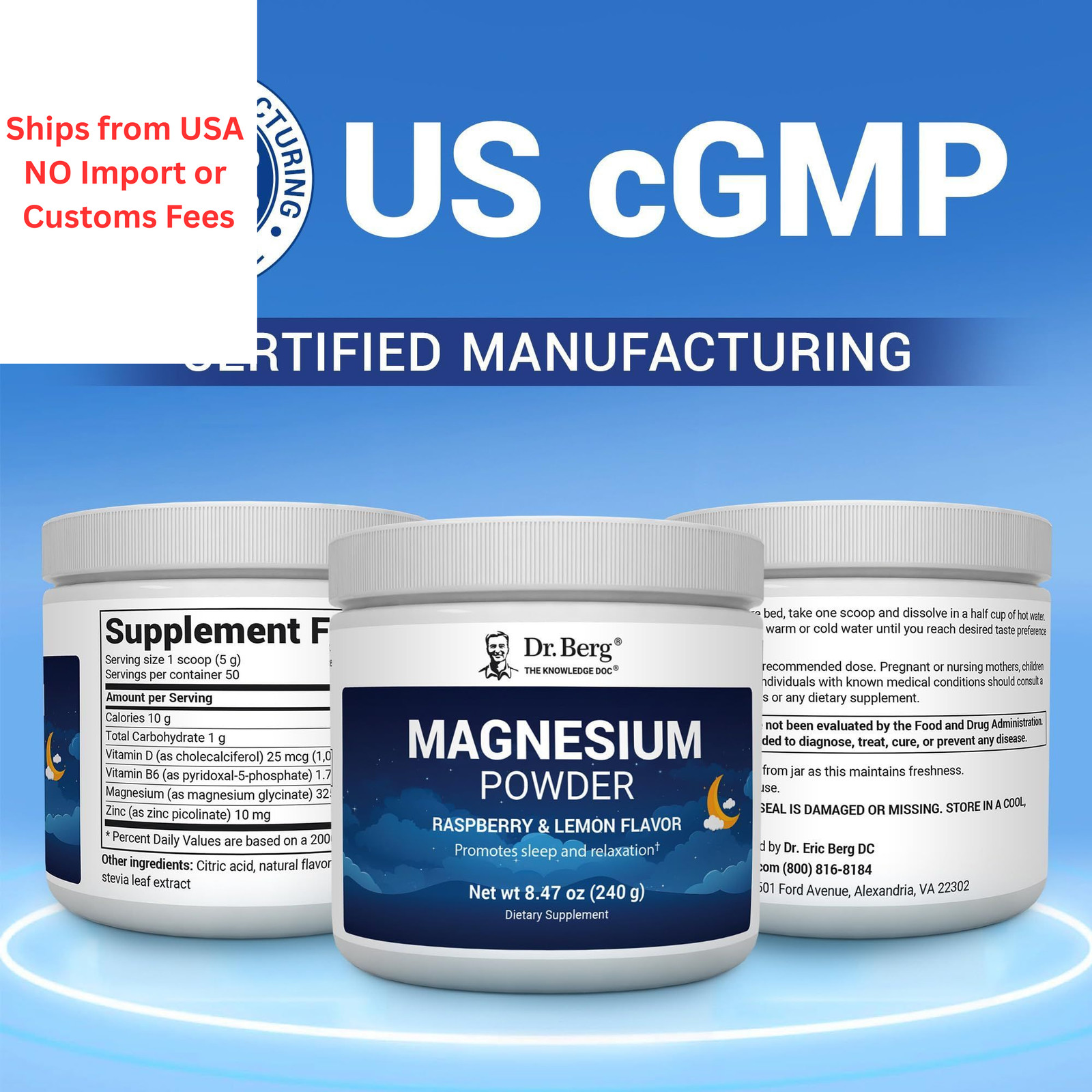 Dr. Berg Magnesium Glycinate Powder for Sleep, 8.47 Ounce (Pack of 1)