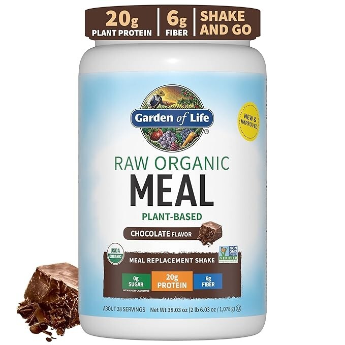 Garden of Life Meal Replacement Chocolate Powder, 28 Servings, Organic Raw Plant