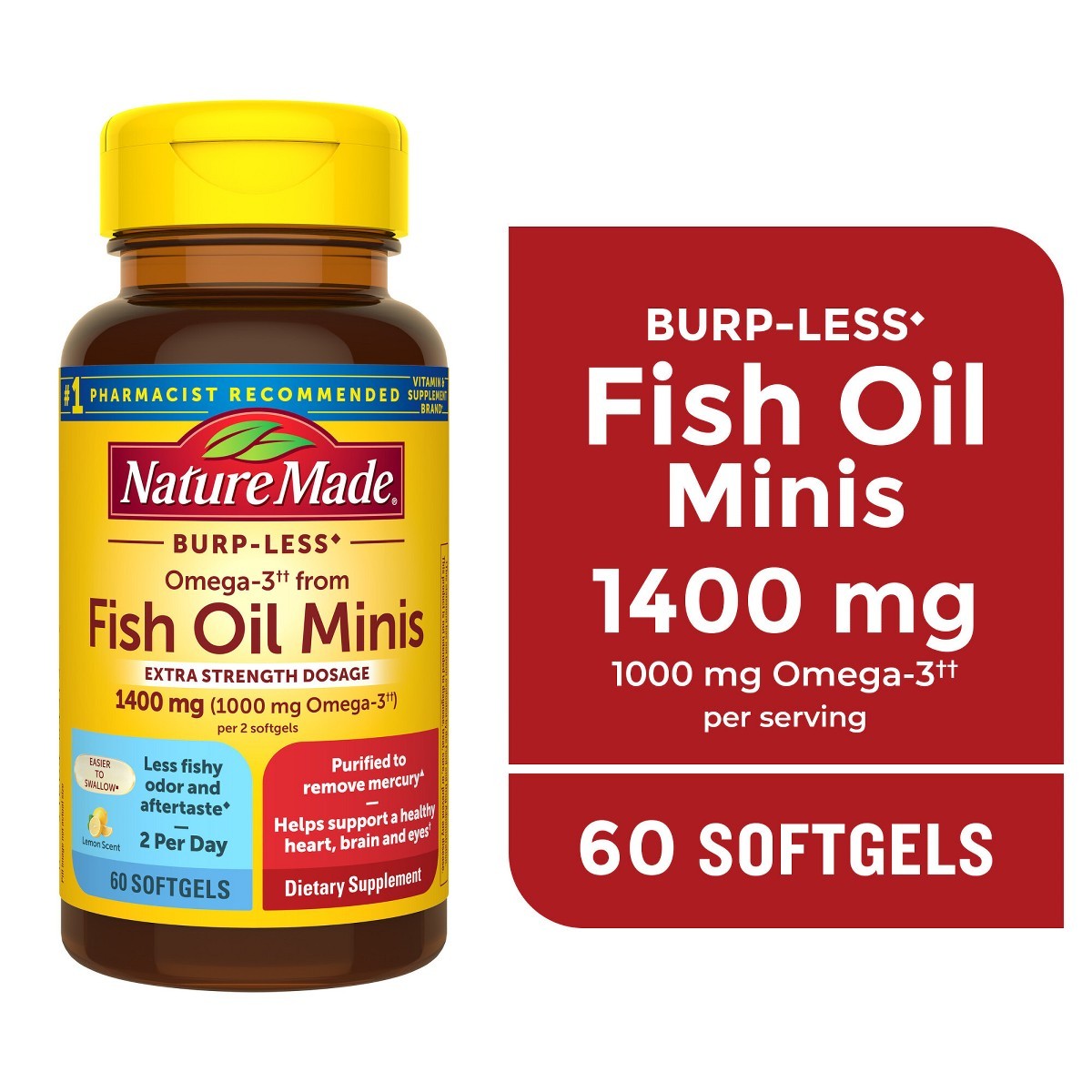 Nature Made Extra Strength Burp-Less Omega-3 from Fish Oil 1400 mg – 60ct