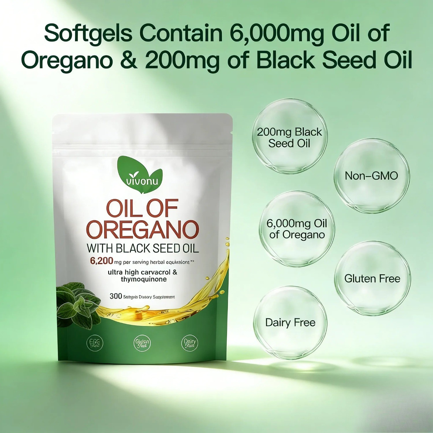 Powerful Synergy:Oregano Oil 6200mg with Black Seed Oil.Immune Boosting Capsules