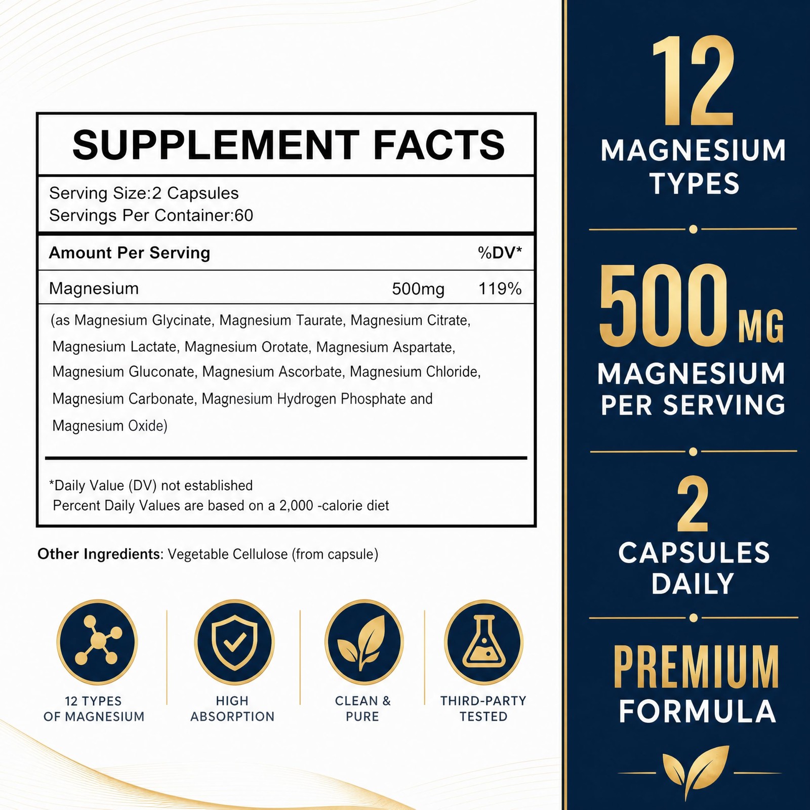 Magnesium Glycinate 500mg, 12-in-1 Complex, 120 120 Count (500 mg)