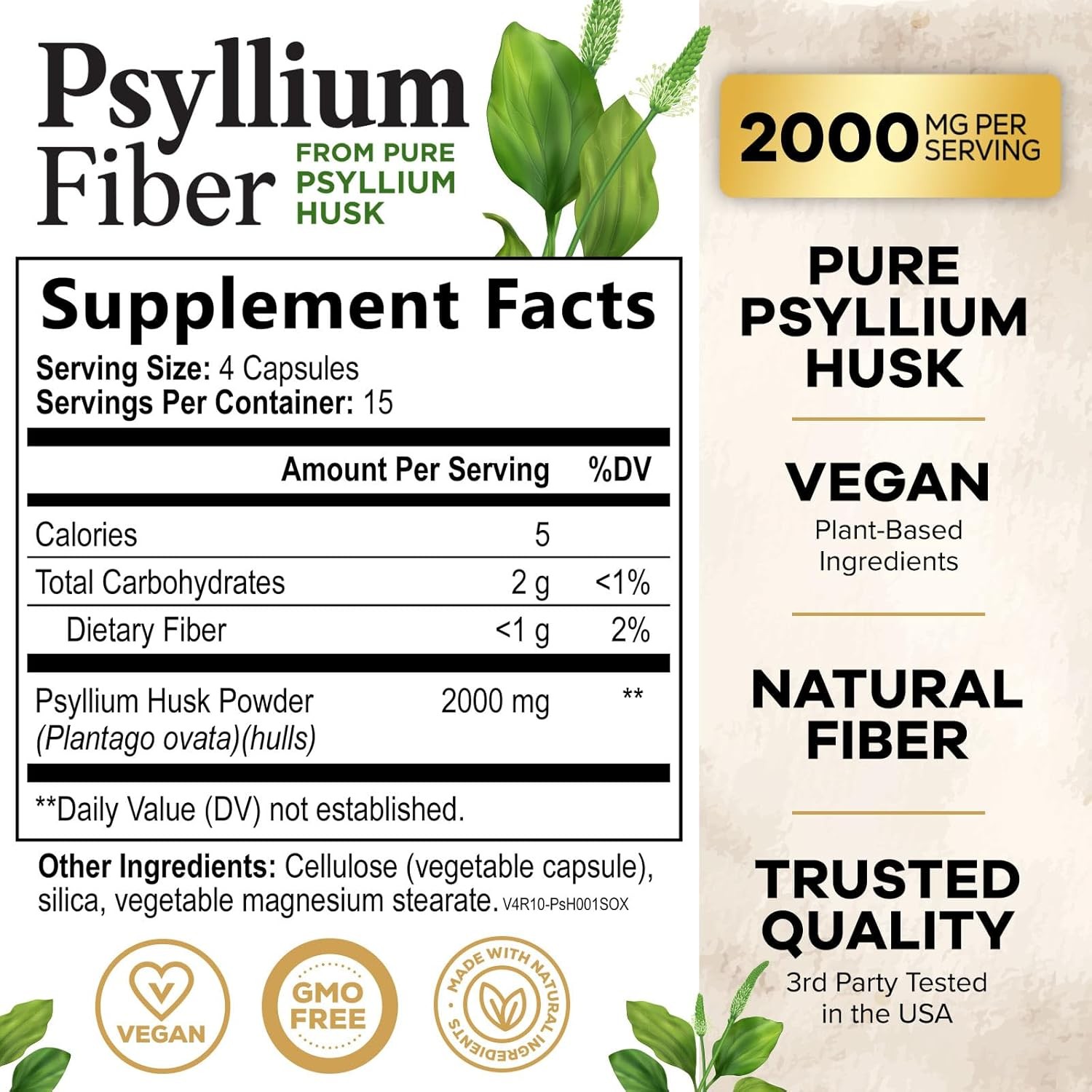 Psyllium Husk Fiber Supplement 1500Mg, Natural Daily Soluble & Insoluble Fiber P