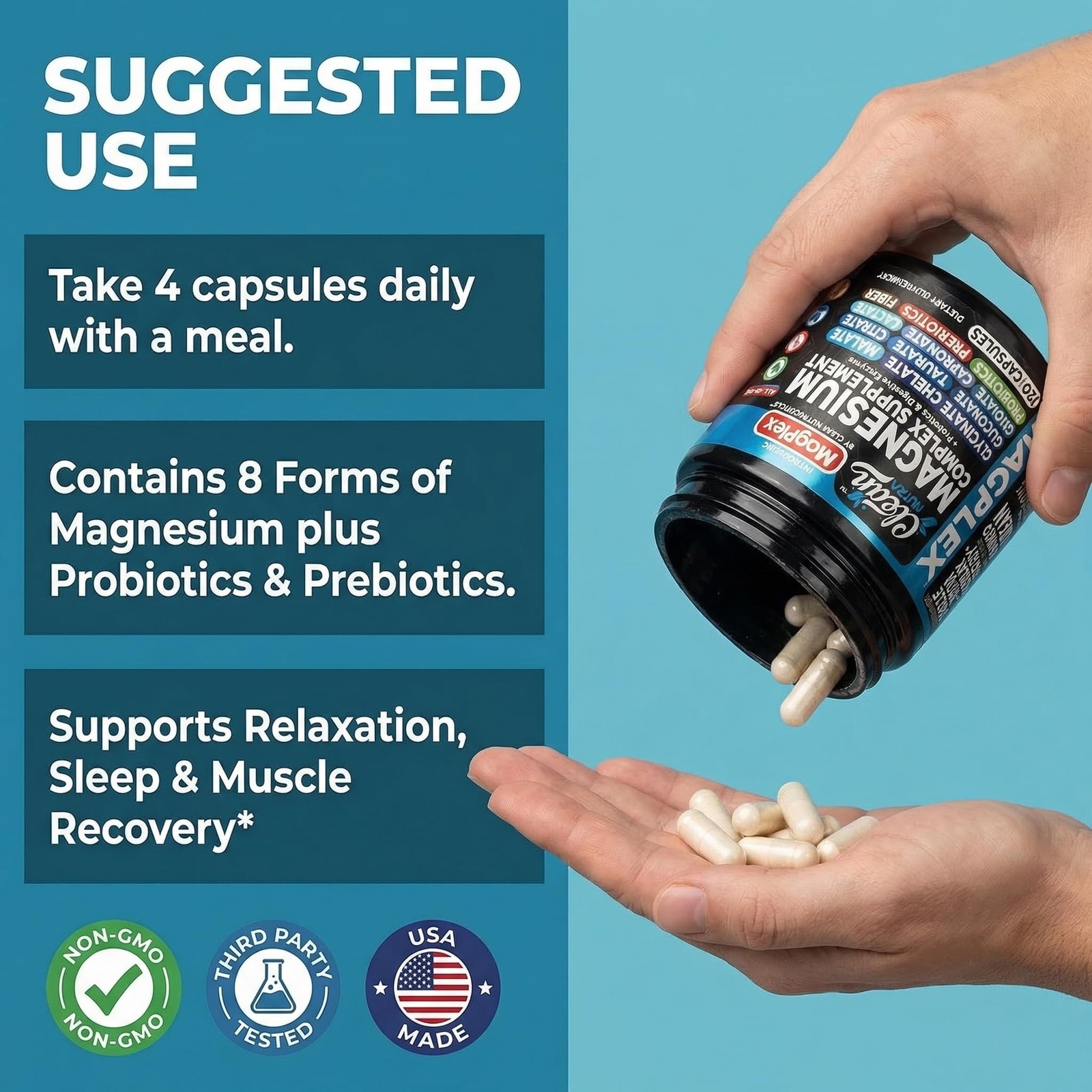 8in1 Magnesium Supplement Complex | 120 Count (Pack of 1), Black/Blue