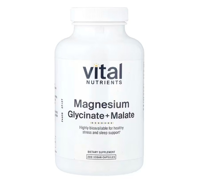 Vital Nutrients Magnesium Glycinate + Malate, 200 Vegan Capsules, 120 mg per cap